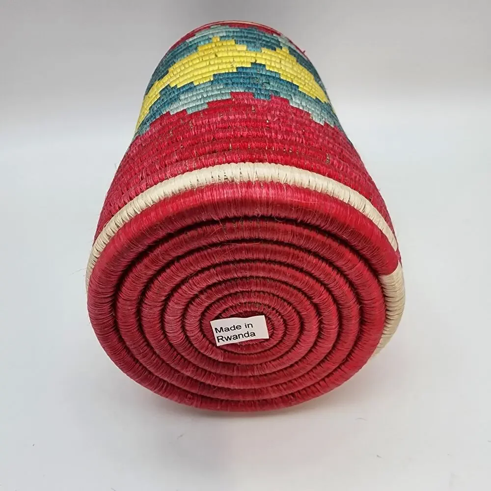 Anthropologie Rafia Woven Utensil Basket Vase African Aztec Tribal Cylinder Boho